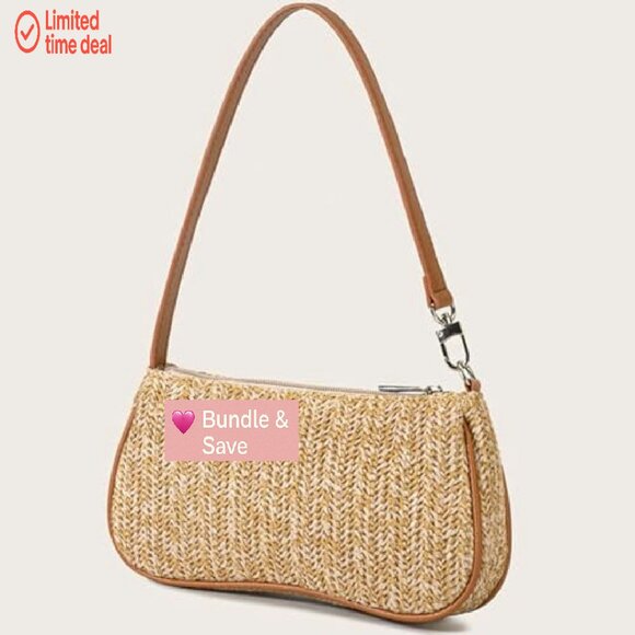 Straw Woven Shoulder Bag Tote Purse Compact Daily Essentials Handbag - Picture 5 of 8